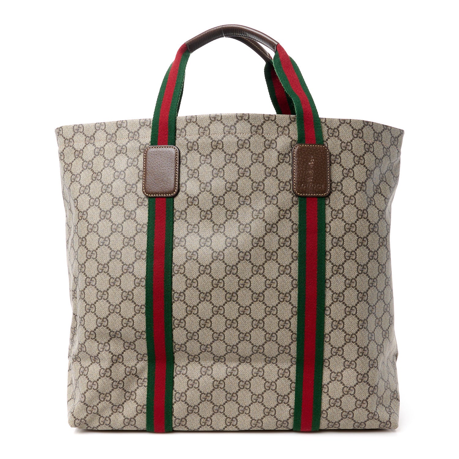 Gucci Tender GG Supreme Monogram Textured Dollar Calfskin Web Tote Beige Ebony New Acero 1 of 12