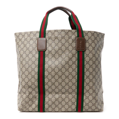 Gucci Tender GG Supreme Monogram Textured Dollar Calfskin Web Tote Beige Ebony New Acero 1 of 12