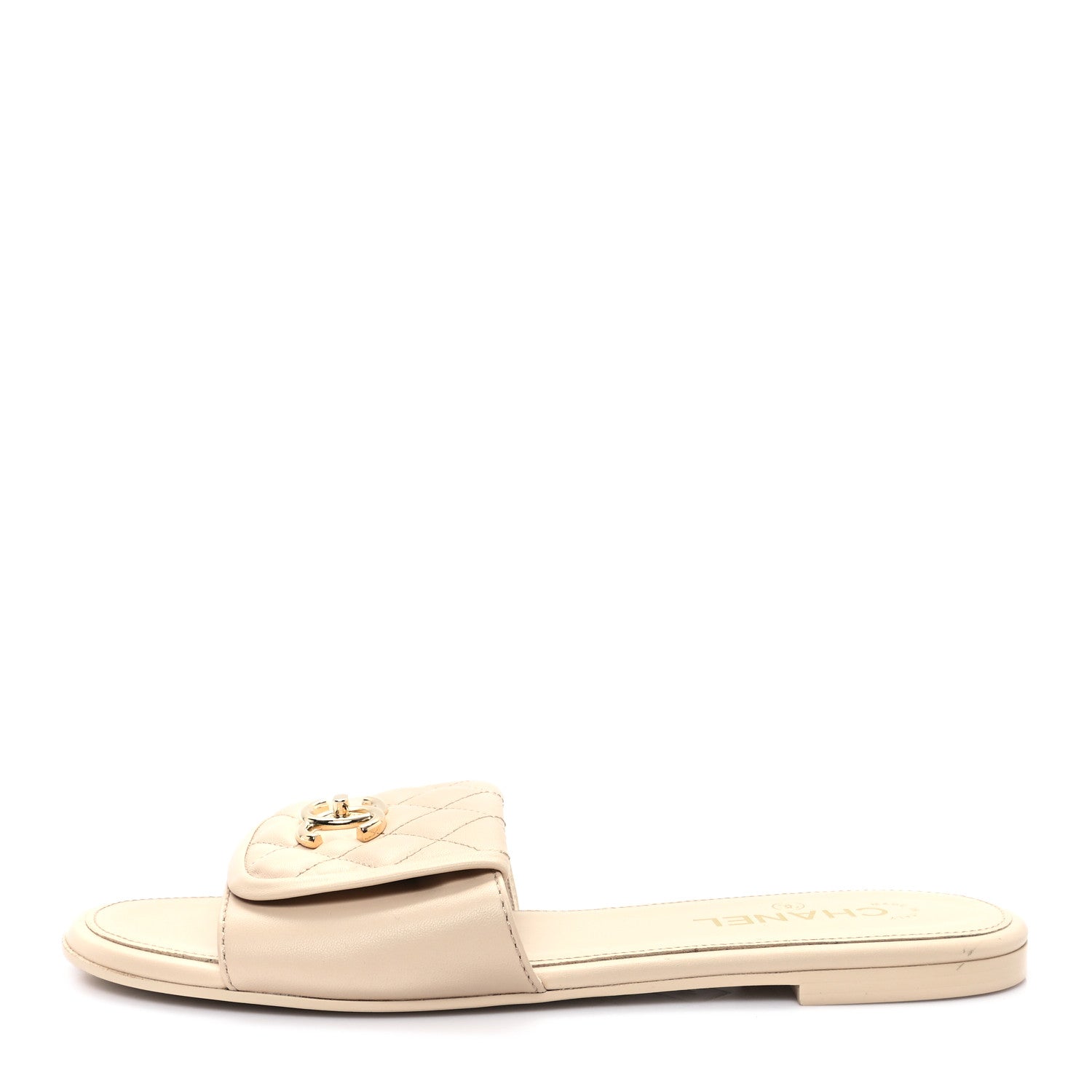 Chanel Lambskin Quilted Turnlock Flat Mules 41 Light Beige 1 of 10