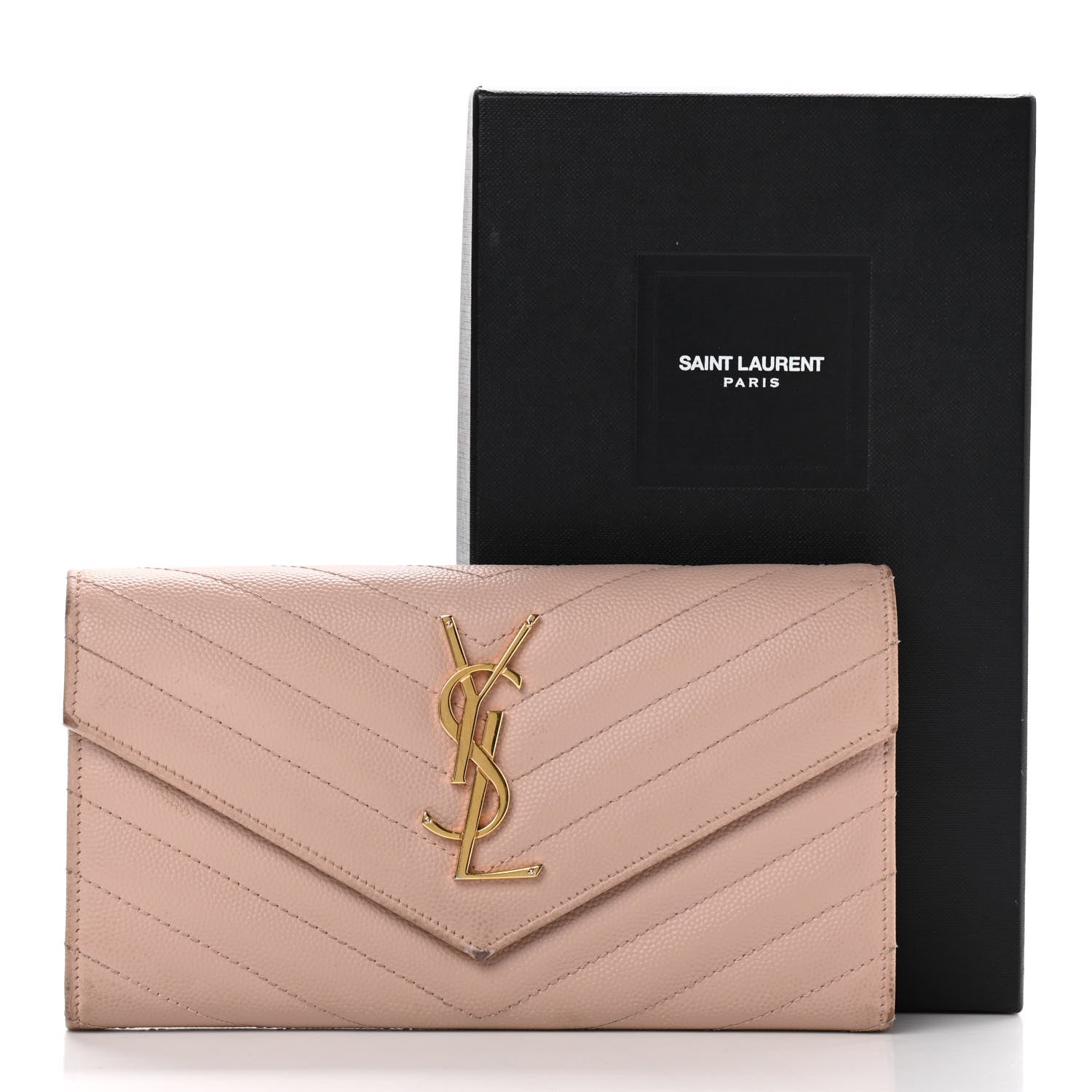 Saint Laurent Grain De Poudre Matelasse Chevron Monogram Flap Wallet Pale Pink 14 of 14