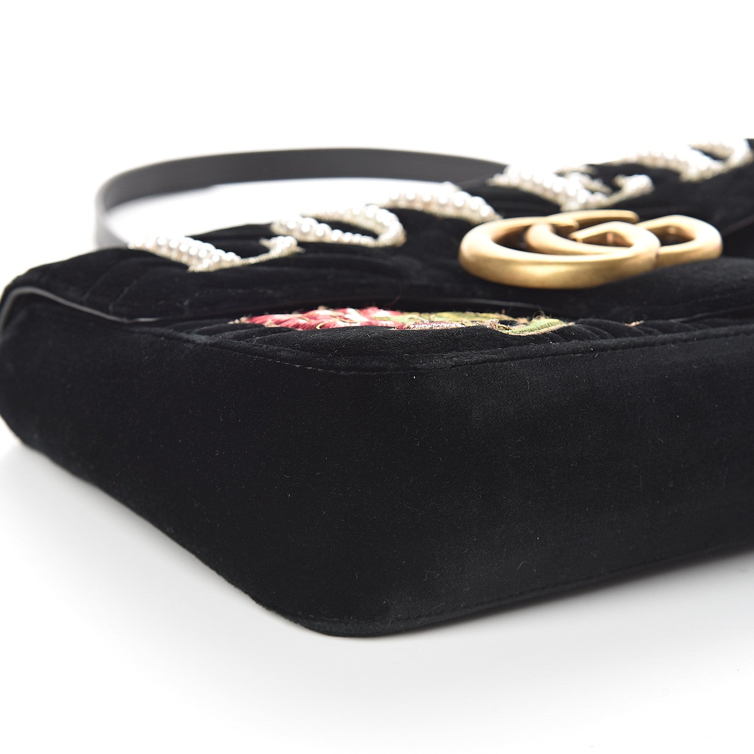 Gucci Velvet Matelasse Loved Embroidered Medium GG Marmont Shoulder Bag Black 7 of 8