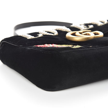 Gucci Velvet Matelasse Loved Embroidered Medium GG Marmont Shoulder Bag Black 7 of 8