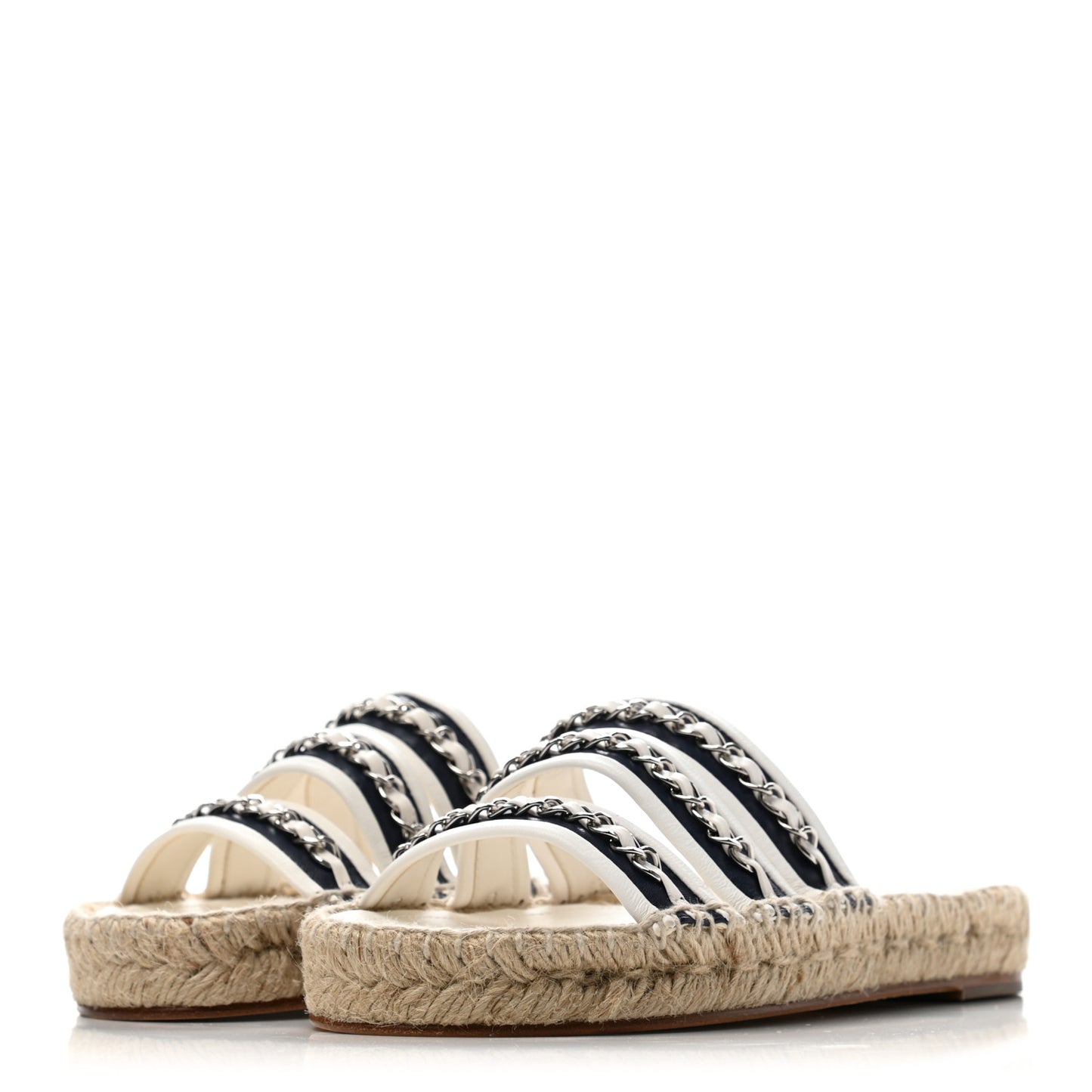 Lambskin Chain Espadrille Slip On Sandals 36 Black White