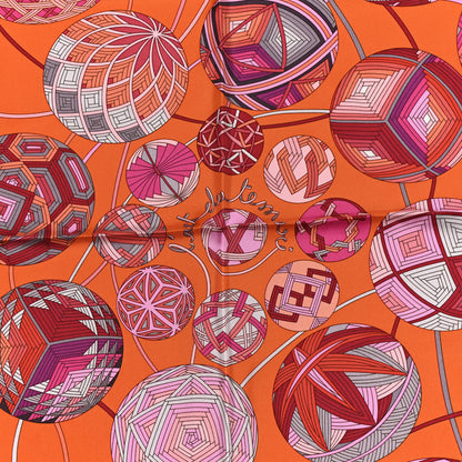 Hermes Silk L'Art Du Temari Scarf 90 Rose Vif Orange Prune 5 of 6
