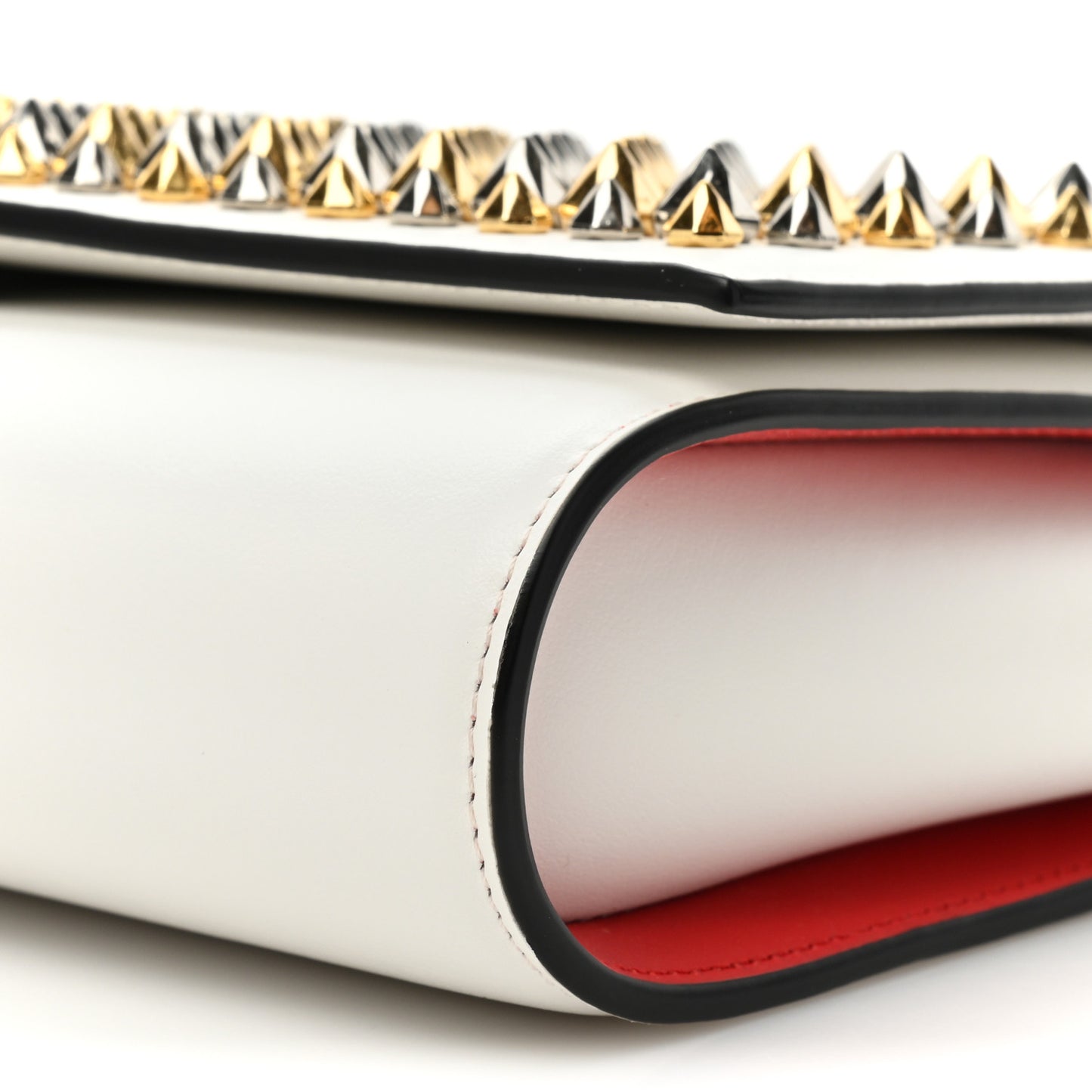 Calfskin Patent Spikes Paloma Clutch Gold Silver