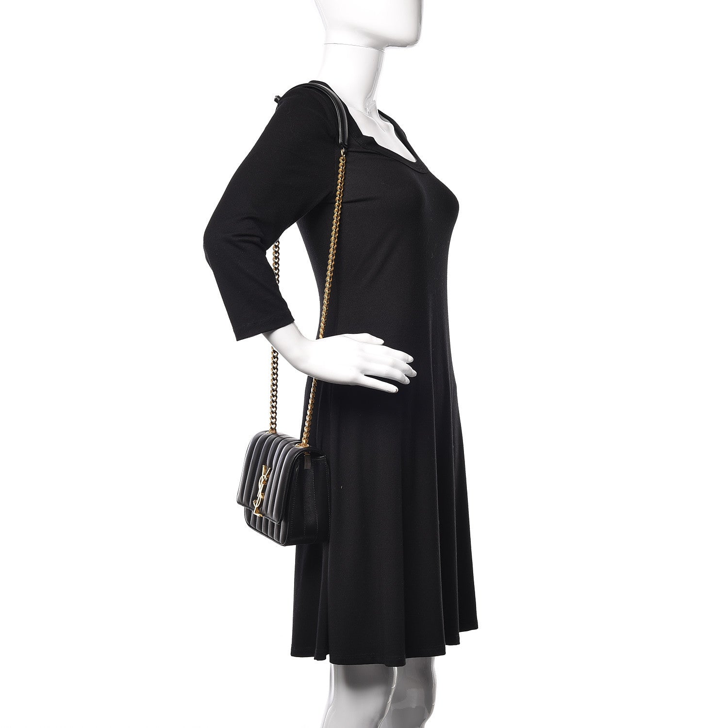 Saint Laurent Lambskin Matelasse Monogram Small Vicky Chain Bag Black 2 of 17