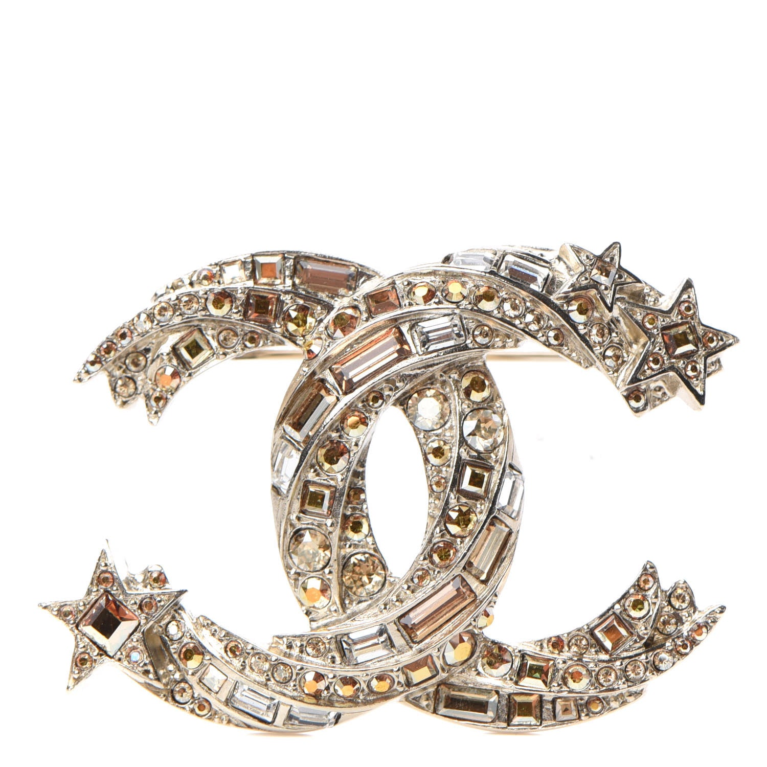 Chanel Crystal Starfall CC Brooch Gold 1 of 4