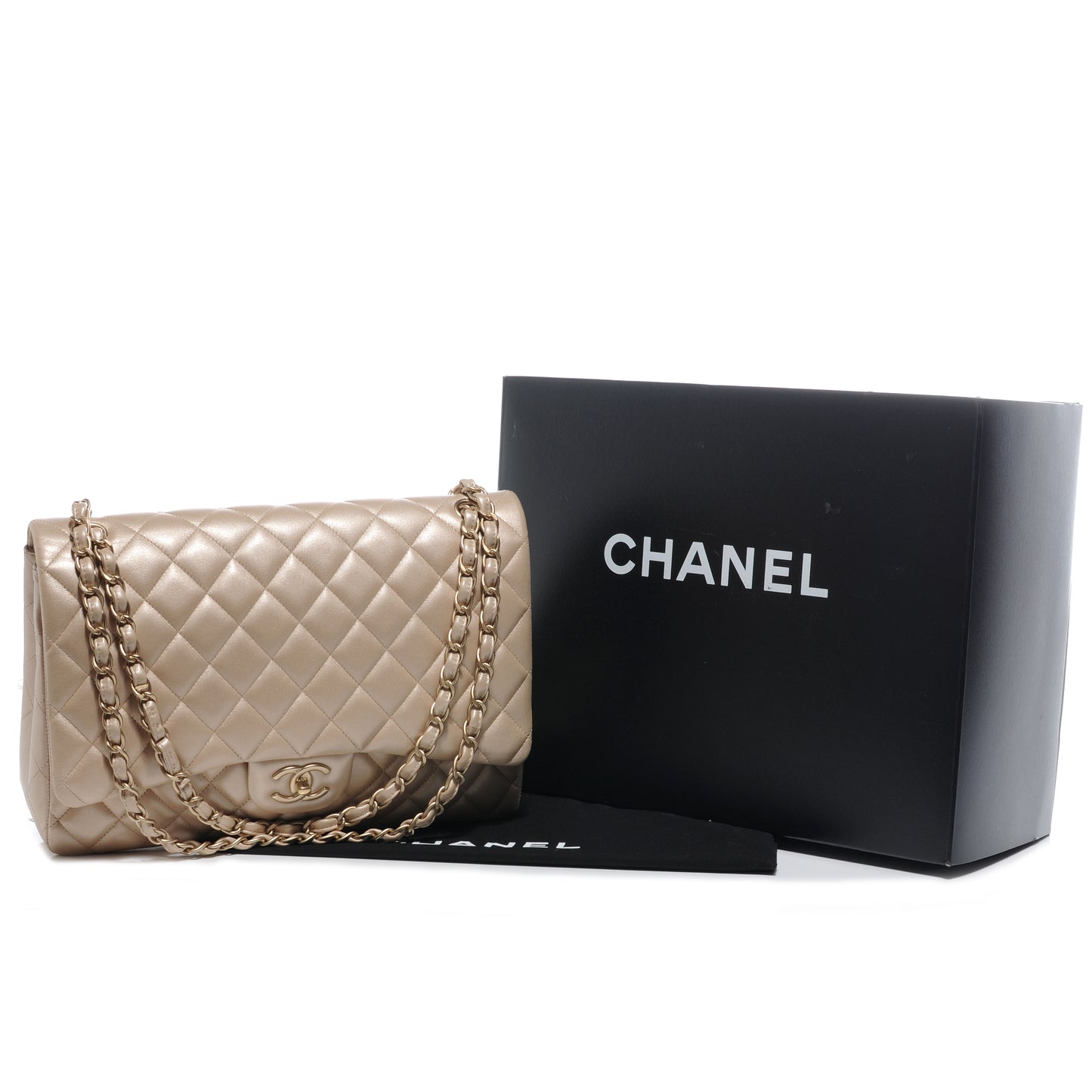 Lambskin Quilted Maxi Double Flap Pearl