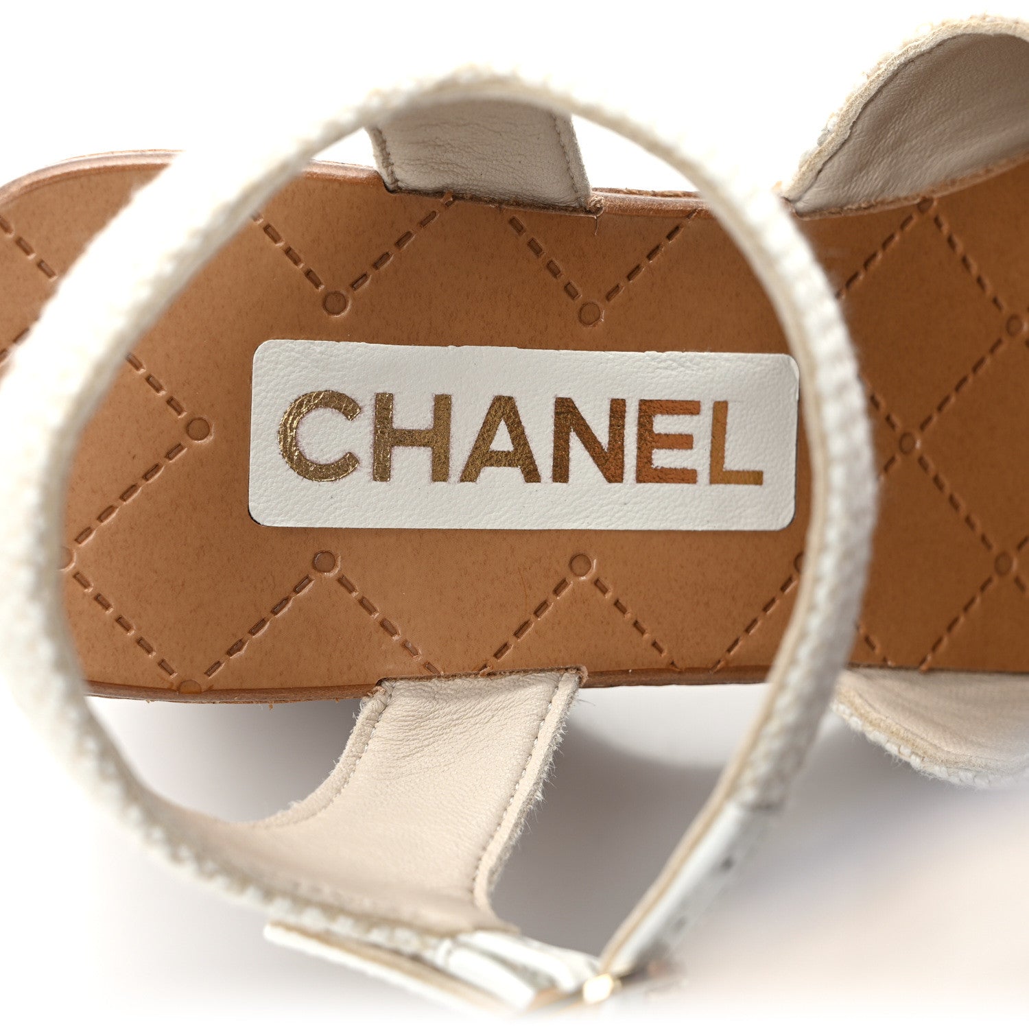 Chanel Fabric Patent Calfskin Platform Wedge Sandals 36 Ivory White 7 of 9