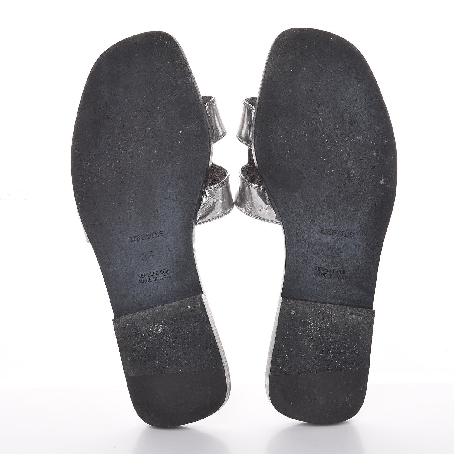 Hermes Metallic Nappa Calfskin Oran Sandals 35 Argent 10 of 11