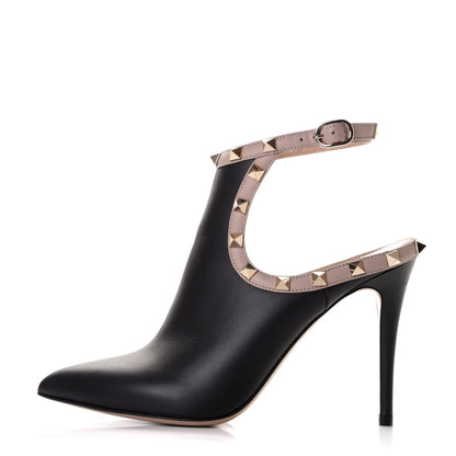 Valentino Garavani Calfskin Rockstud Open Back Ankle Booties 36 Black Poudre 1 of 9