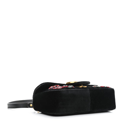 Gucci Velvet Matelasse Embroidered Mini GG Marmont Shoulder Bag Black 4 of 10