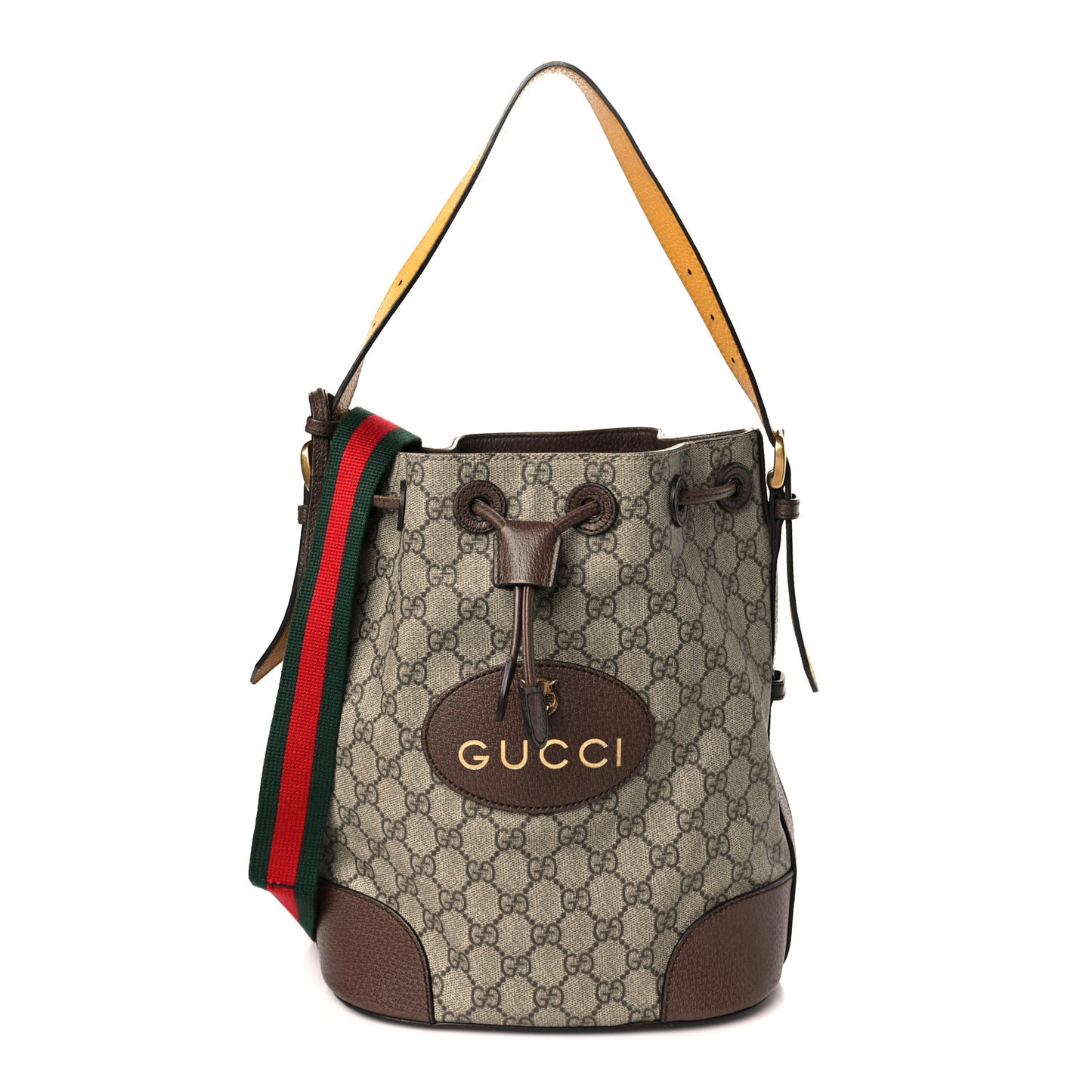 GG Supreme Monogram Neo Vintage Drawstring Bucket Backpack Beige New Acero Crop