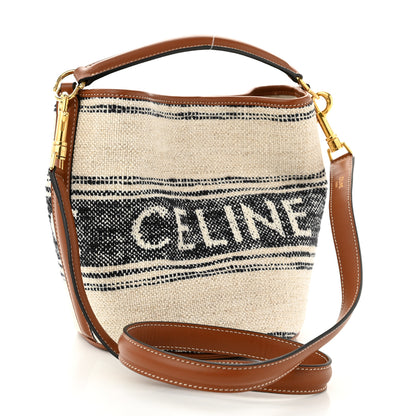 Celine Canvas Smooth Calfskin Teen Logo Bucket 16 Bag White Black 3 of 10