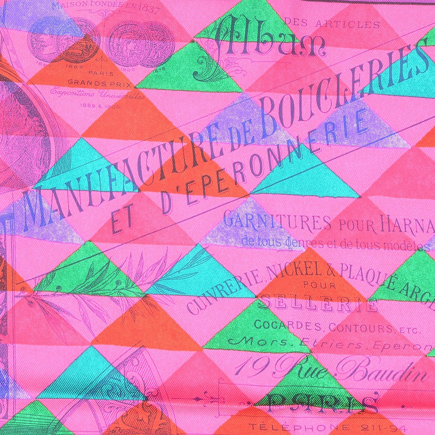 Silk Manufacture De Boucleries Scarf 70 Violet Fuchsia Vert