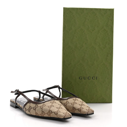 Gucci GG Monogram Malaga Kid Square G 35mm Slingback Pumps 40 Beige Ebony New Acero 8 of 8