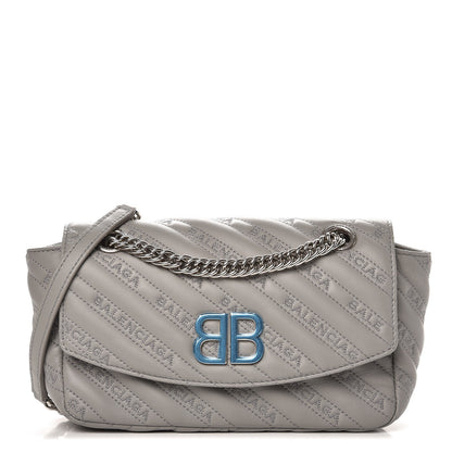 Balenciaga Calfskin Logo Matelasse S BB Round Shoulder Bag Gris Haussmannien 1 of 7