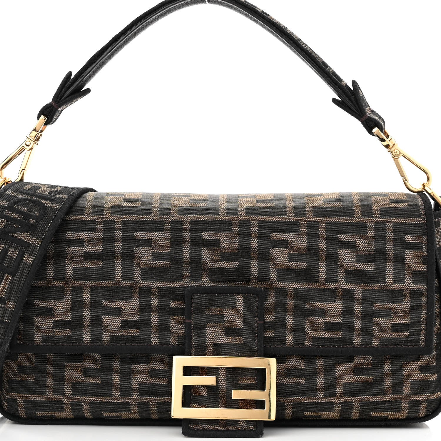 Fendi Fabric Jacquard FF 1974 Medium Baguette Tobacco Moro Black 8 of 10