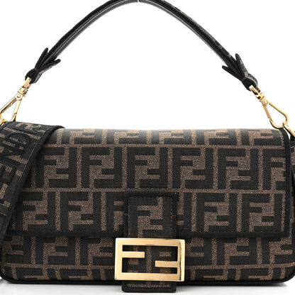 Fendi Fabric Jacquard FF 1974 Medium Baguette Tobacco Moro Black 8 of 10