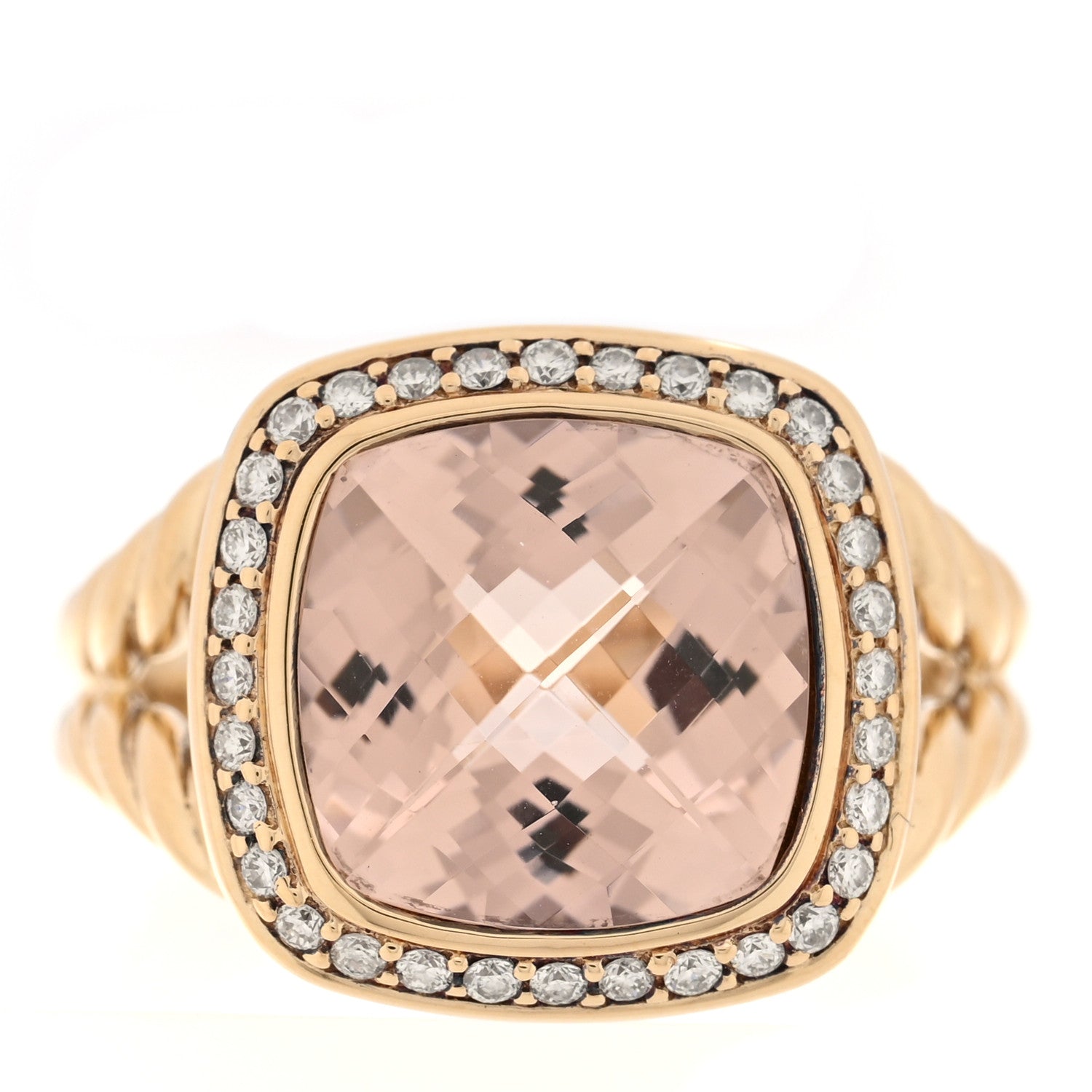 David Yurman 18K Yellow Gold Diamond Morganite 11mm Albion Ring 54 7 1 of 5