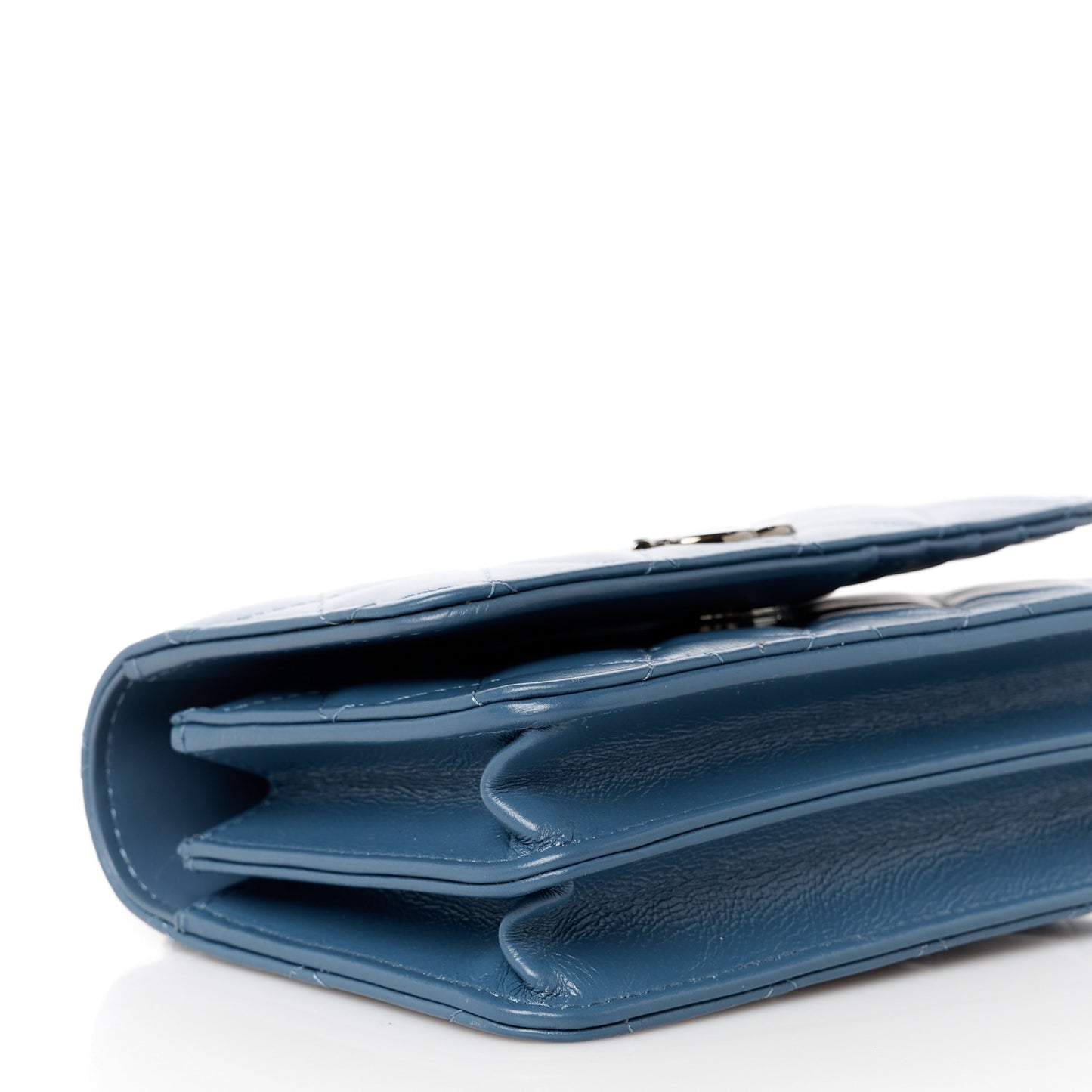 Shiny Crumpled Calfskin Strass Quilted Mini Top Handle Wallet On Chain Blue