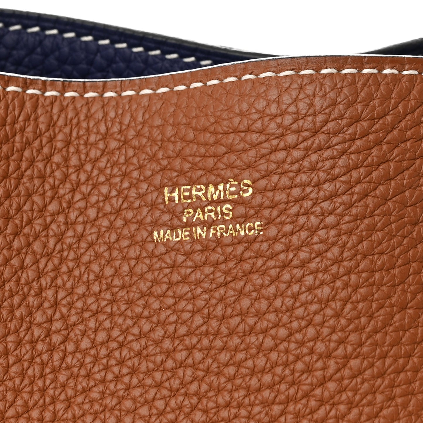 Taurillon Clemence Double Sens 28 Reversible Tote Gold Bleu Encre
