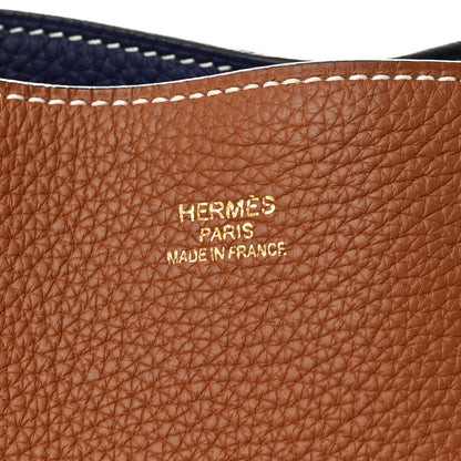 Hermes Taurillon Clemence Double Sens 28 Reversible Tote Gold Bleu Encre 11 of 15
