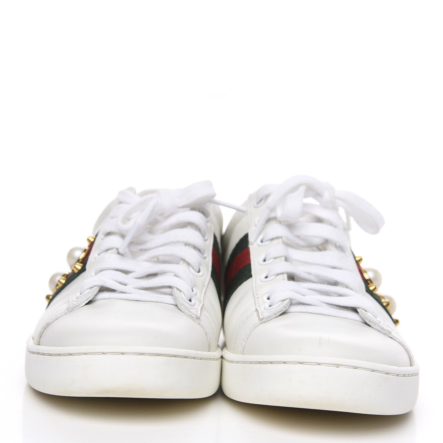 Gucci Calfskin Web Pearl Studded Womens Ace Sneakers 36.5 White 2 of 13