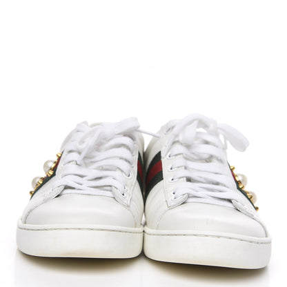 Gucci Calfskin Web Pearl Studded Womens Ace Sneakers 36.5 White 2 of 13
