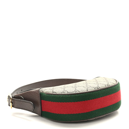 Gucci GG Supreme Monogram Textured Calfskin Web Mini Ophidia Half Moon Hobo Beige Ebony New Acero 4 of 9