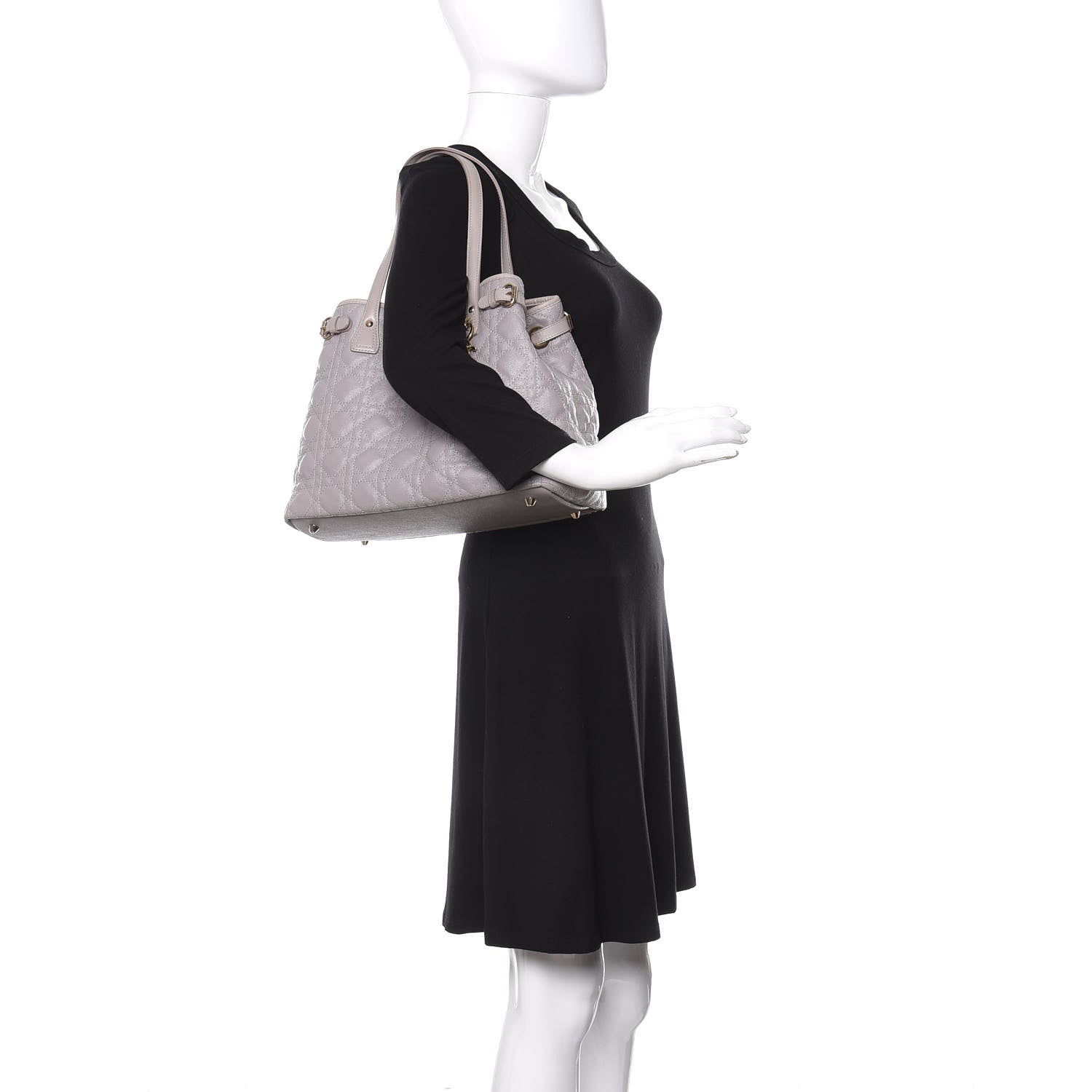Christian Dior Coated Canvas Cannage Small Panarea Tote Grey 2 of 10