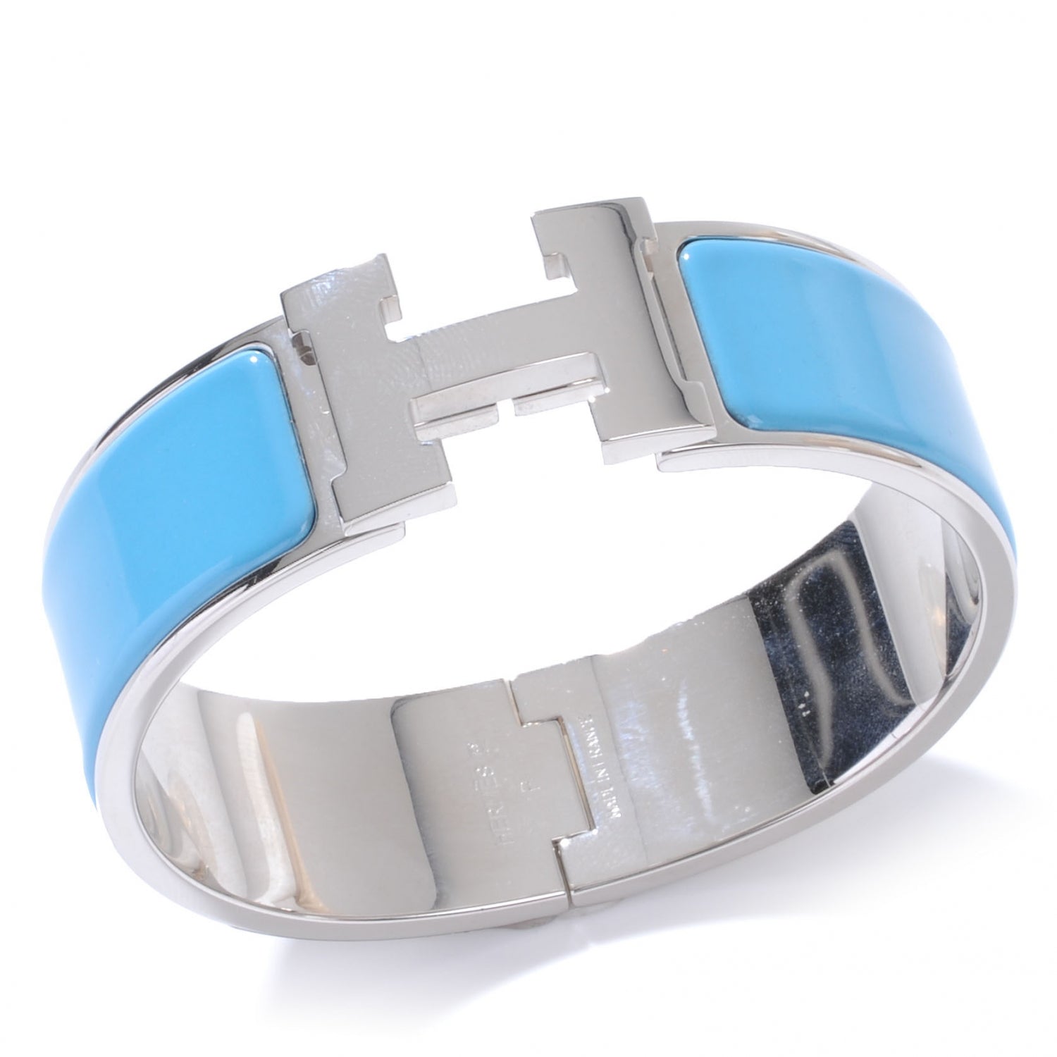 Hermes Enamel Wide Clic Clac H Bracelet GM Bleu Azure 1 of 9