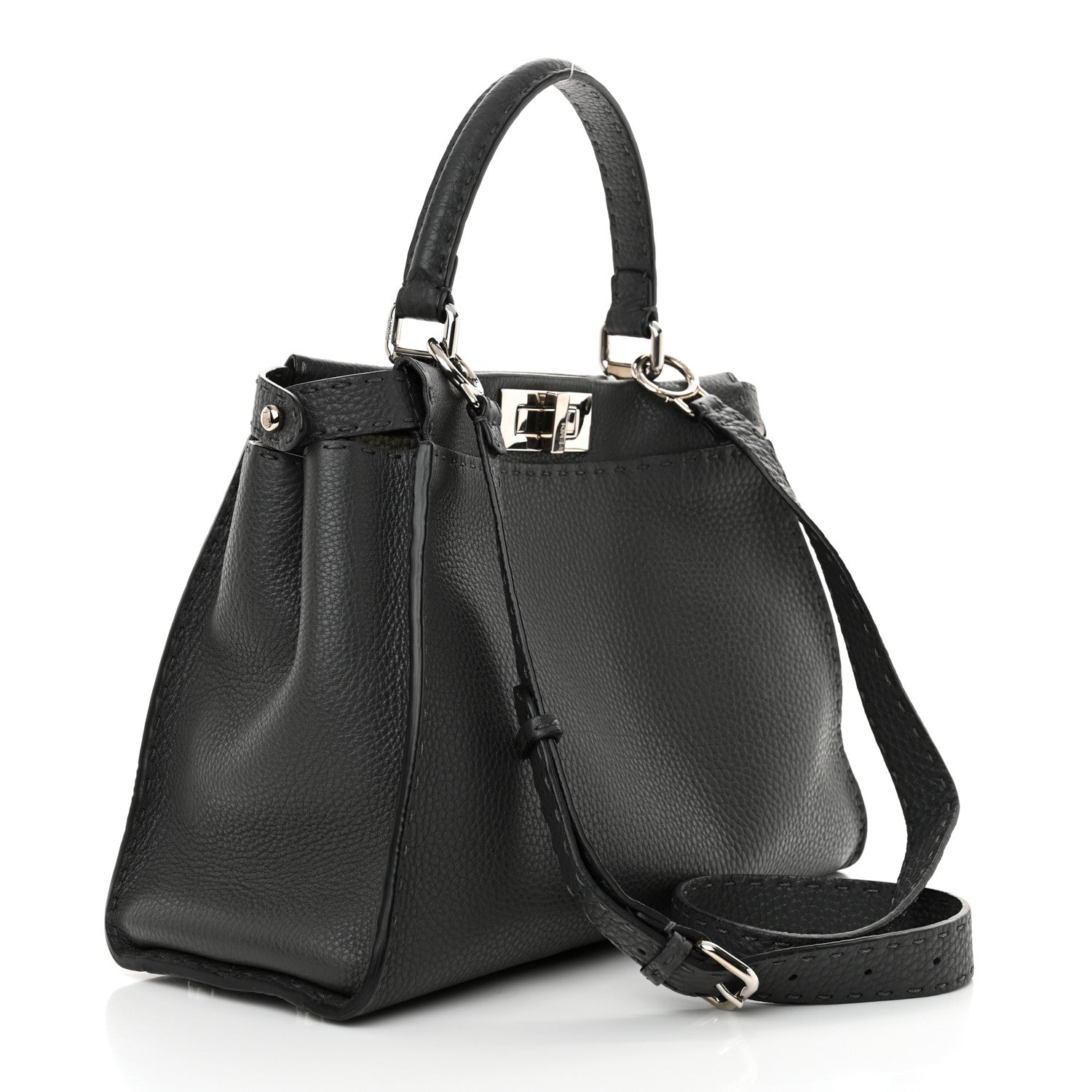 Fendi Cuoio Romano Selleria Bi-Color Medium Peekaboo Iconic Satchel Asfalto Latte 3 of 12
