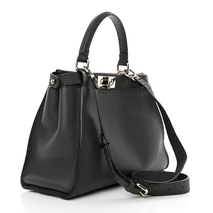 Fendi Cuoio Romano Selleria Bi-Color Medium Peekaboo Iconic Satchel Asfalto Latte 3 of 12