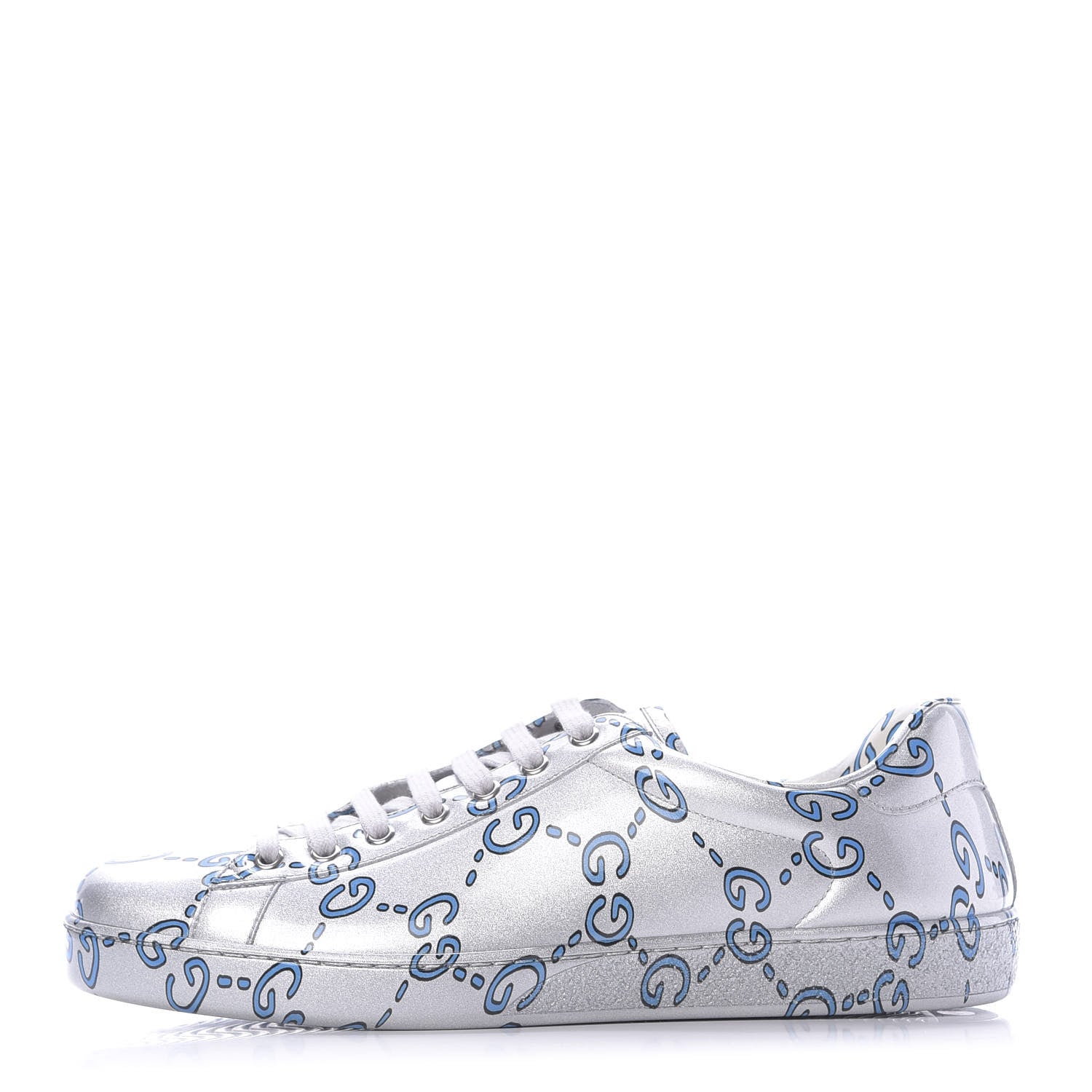 Gucci Miro Rubber Wax GucciGhost Print Mens New Ace Sneakers 10.5 Silver 1 of 11