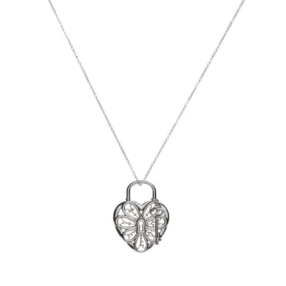 Tiffany Sterling Silver 18K Yellow Gold Filigree Heart Key Pendant Necklace 1 of 6