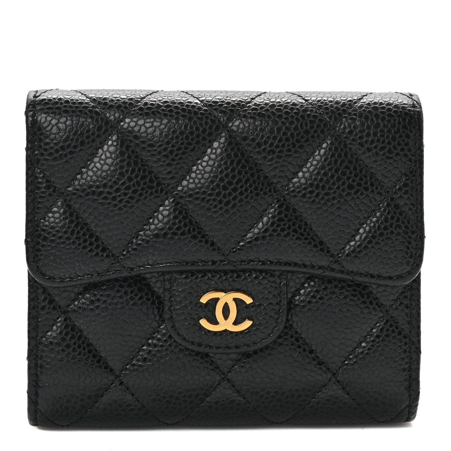 Caviar Quilted Compact Flap Wallet Black