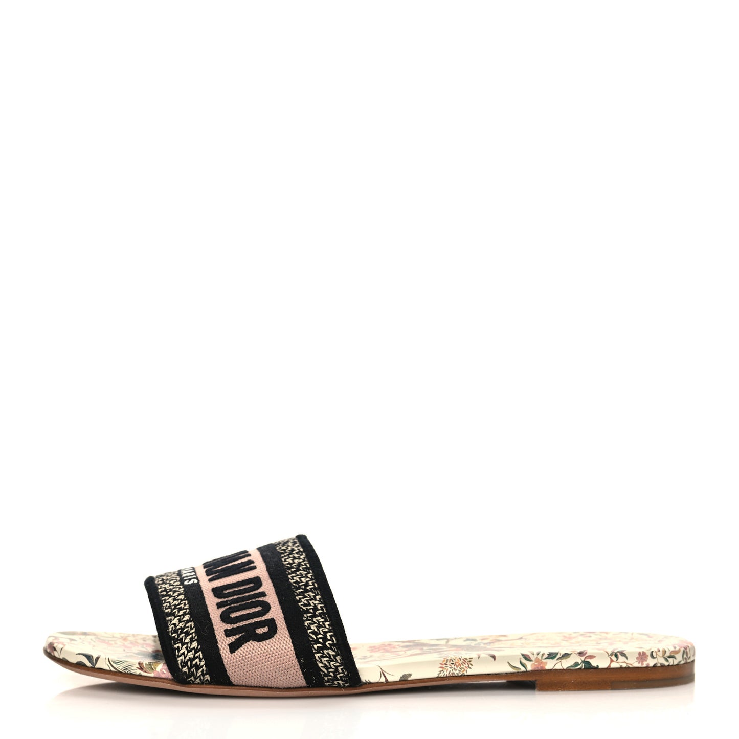 Canvas Jardin d’Hiver Embroidered Dway Flat Slide Sandals 39 White Multicolor