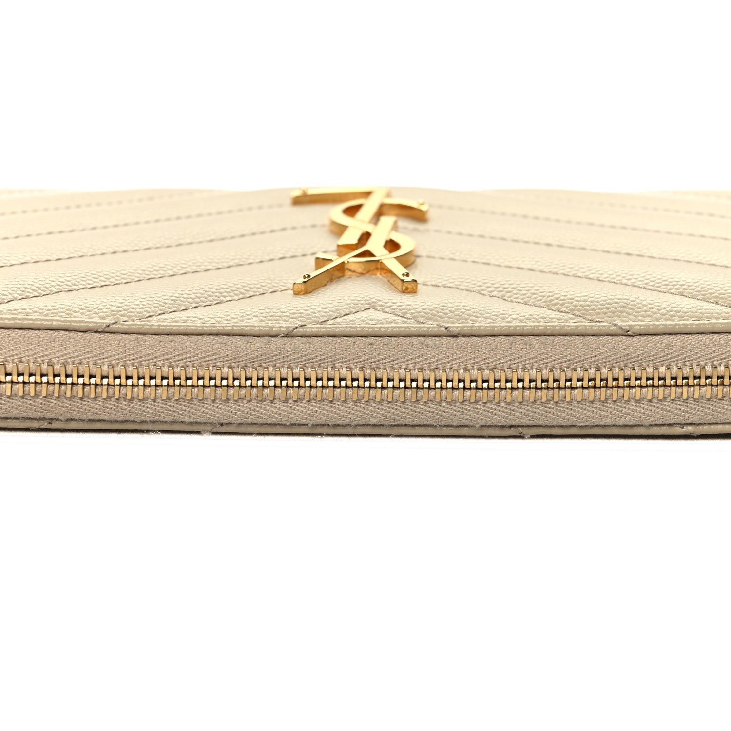 Saint Laurent Grain De Poudre Matelasse Chevron Monogram Zip Around Wallet Dark Beige 13 of 13