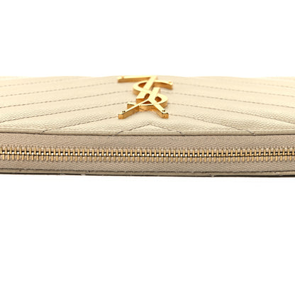 Saint Laurent Grain De Poudre Matelasse Chevron Monogram Zip Around Wallet Dark Beige 13 of 13