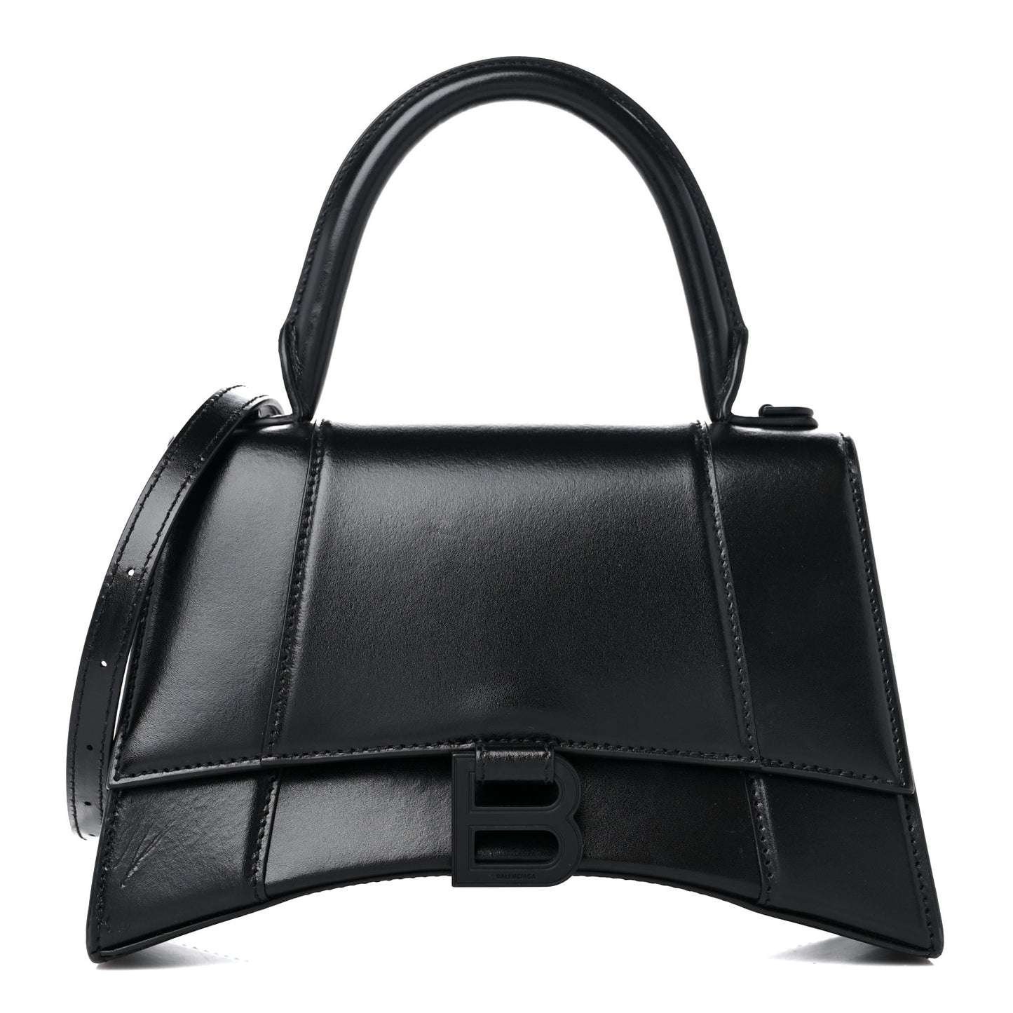 Shiny Box Calfskin Monochrome Small Hourglass Top Handle Bag Black