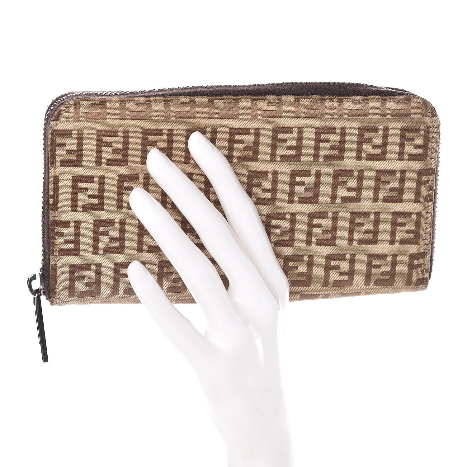 Fendi Zucchino Zip Around Wallet Dark Brown 2 of 10