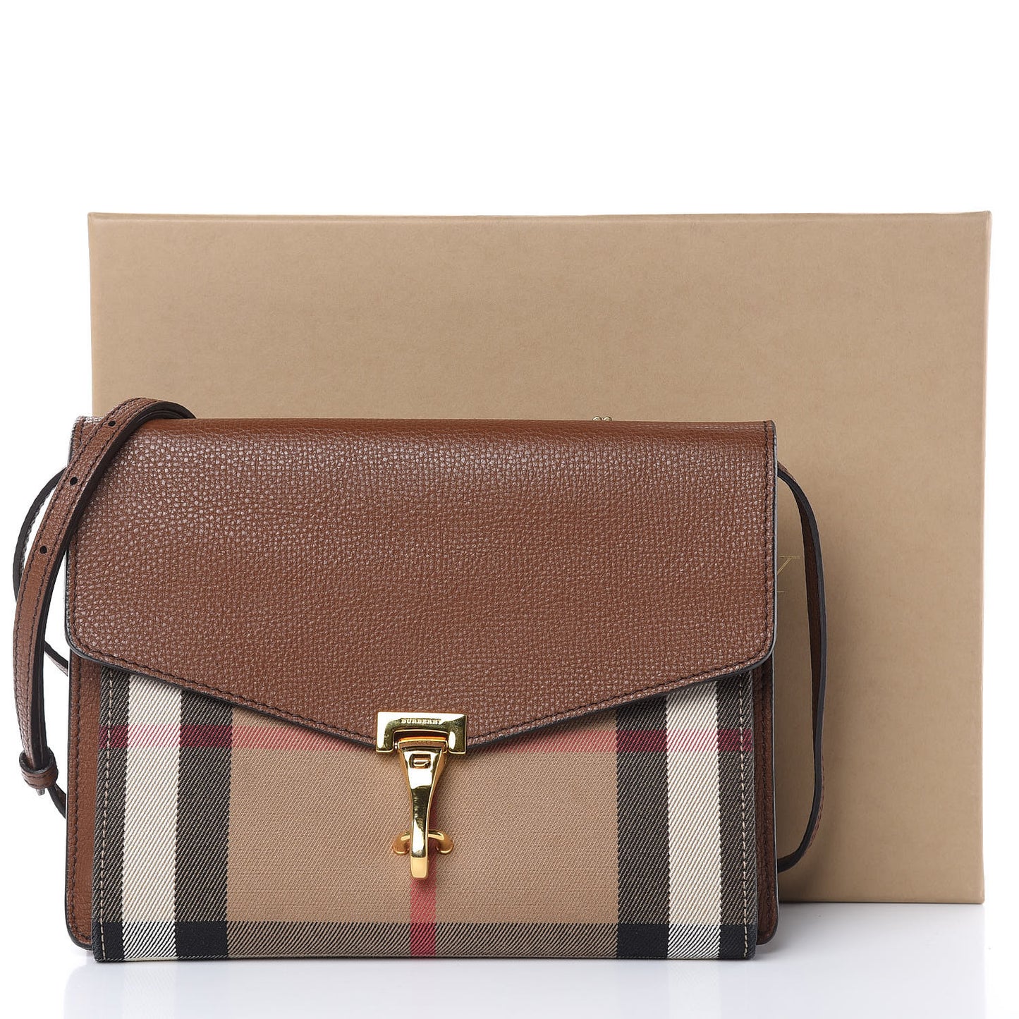 Derby Calfskin House Check Small Macken Crossbody Bag Tan