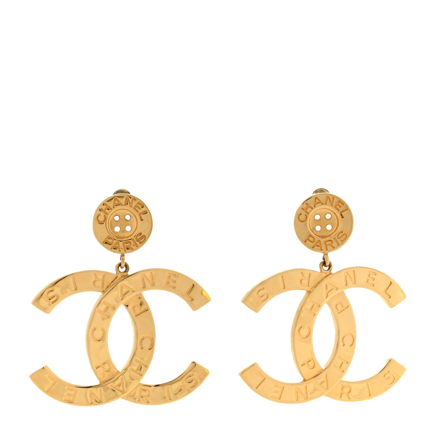 Chanel Metal Large Paris Button Earrings Gold 1 of 5