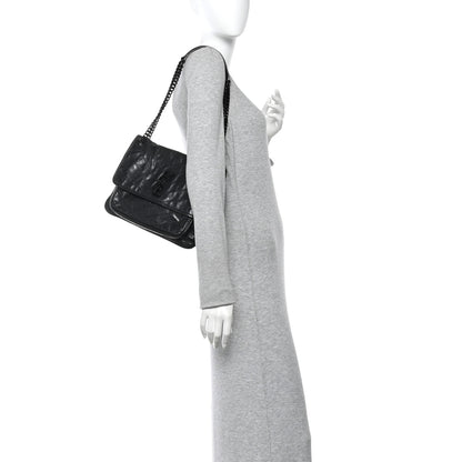 Saint Laurent Crinkled Calfskin Matelasse Monogram Medium Niki Chain Satchel Black 2 of 11