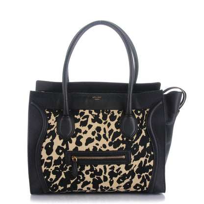Celine Canvas Smooth Calfskin Leopard Print Shoulder Luggage Black 1 of 7