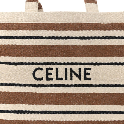 Celine Jacquard Striped Large Cabas Thais White Brown 7 of 12