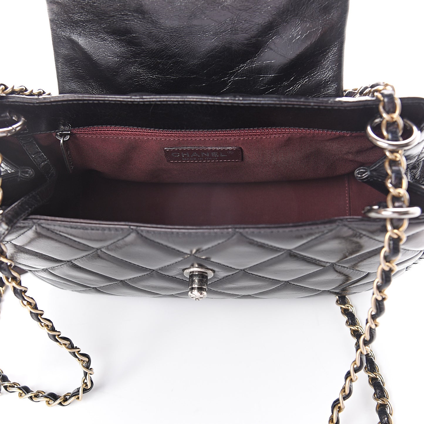 Aged Glazed Calfskin Quilted Small Daily Walk Flap Black