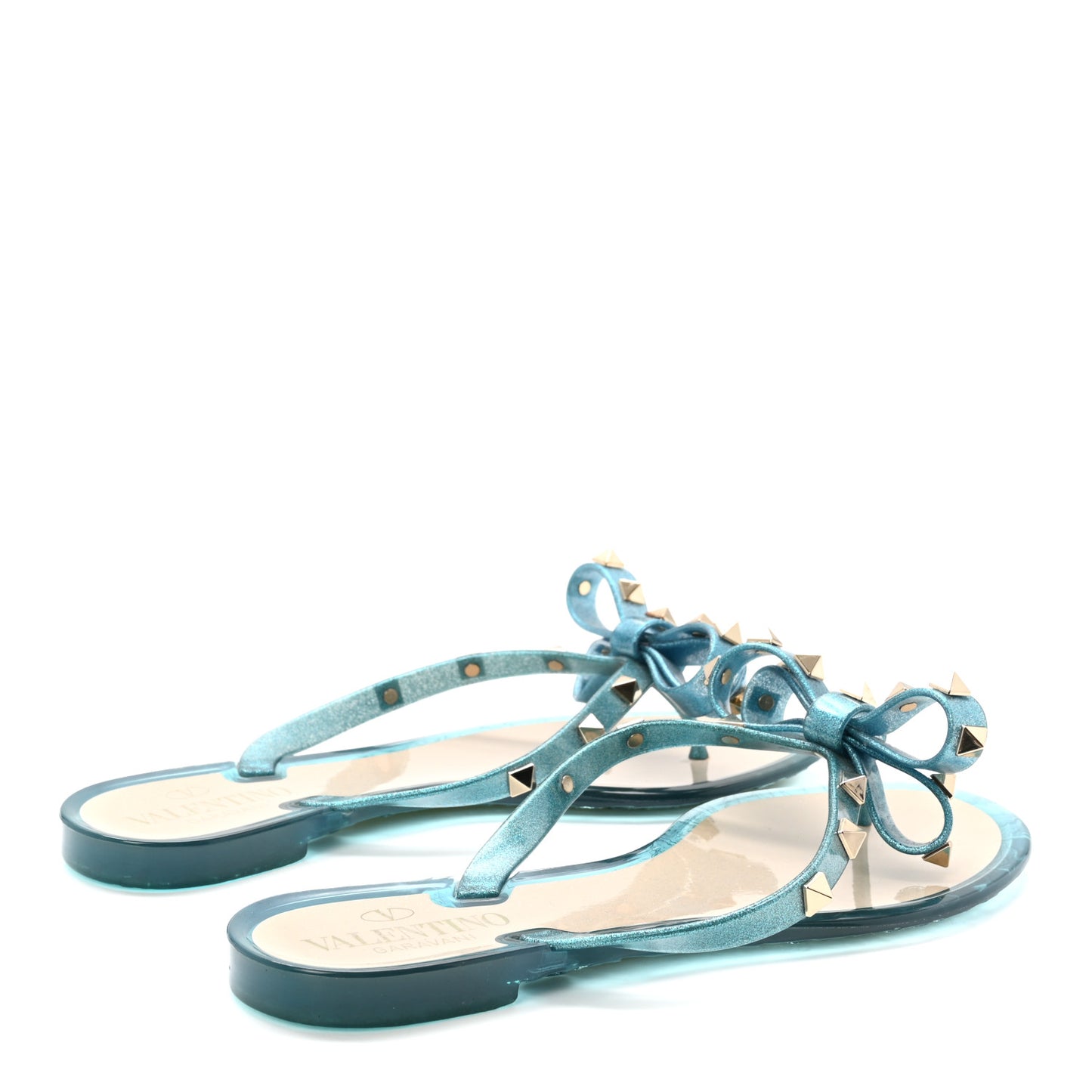 PVC Jelly Glitter Rockstud Bow Thong Sandals 36 Cerulean