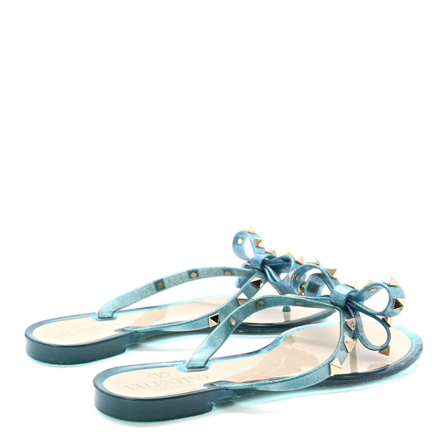 Valentino Garavani PVC Jelly Glitter Rockstud Bow Thong Sandals 36 Cerulean 5 of 8